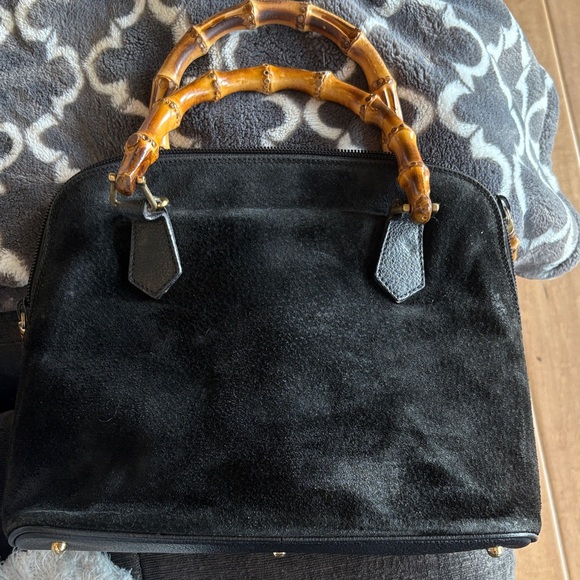 Gucci Handbags - Gucci Black Suede with Bamboo Handles